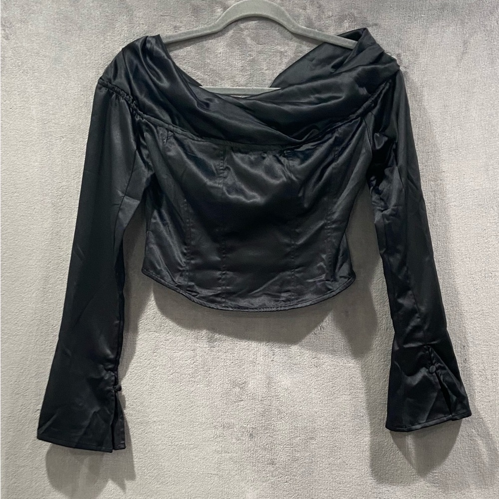 Free People x Revolve Fay Black Satin Off Shoulder Top Women’s Size XS NWOT